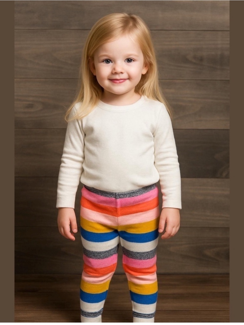 GAP Multicolor Striped Kids Leggings - Pink, Orange, Yellow, Blue, Gray, Cream